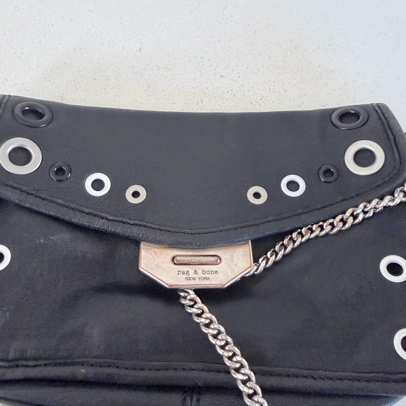 Rag and Bone Grommet Stylish Black Shoulder Bag w/ chain - Picture 11 of 13